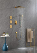 Wall Mounted Shower System In Brushed Gold With Shower Head, Handheld Shower, 3 Body Jets Brushed Gold Modern Brass Brass