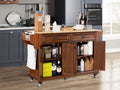 Kitchen Island With Rubber Wood Countertop, Kitchen Cart On 5 Wheels With Storage Cabinet And 2 Top Drawers And A Center Double Layered Storage Drawer For Dinning Room, Mahogany Mahogany Dining Room Rectangular Rubberwood Solid Wood Mdf Large 56 In