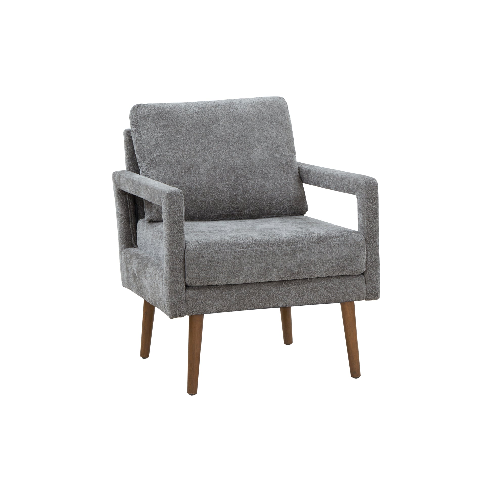 Mid Century Armchairaccent Chair With Chenille Armrest & Soft Cushion For Living Room, Bedroom, Home Office, Study, Grey Gray Light Brown Primary Living Space American Design,Modern Birch Foam Wood Fabric