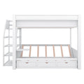 Wood Full Size Convertible Bunk Bed With Storage Staircase, Bedside Table, And 3 Drawers, White White Solid Wood Mdf