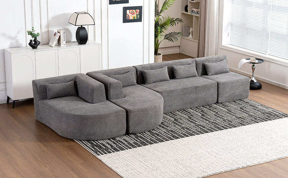 143.7" Upholstered Sofa Free Combined Sofa Couch With Two Chaise Lounge And Five Back Pillows For Living Room, Light Gray Light Gray Foam Polyester 5 Seat