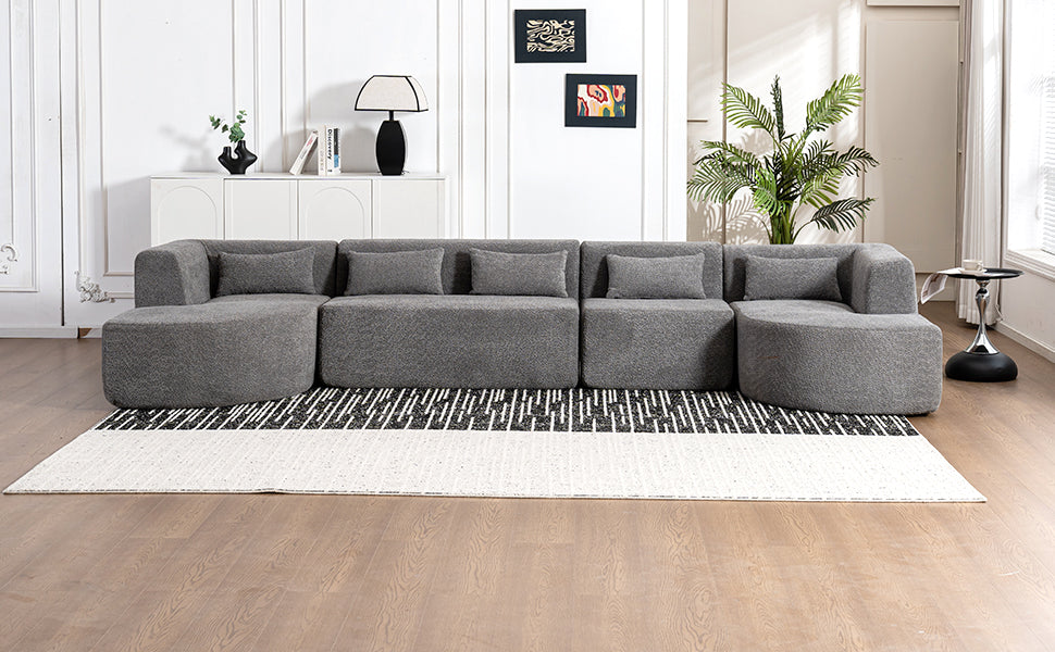 143.7" Upholstered Sofa Free Combined Sofa Couch With Two Chaise Lounge And Five Back Pillows For Living Room, Light Gray Light Gray Foam Polyester 5 Seat