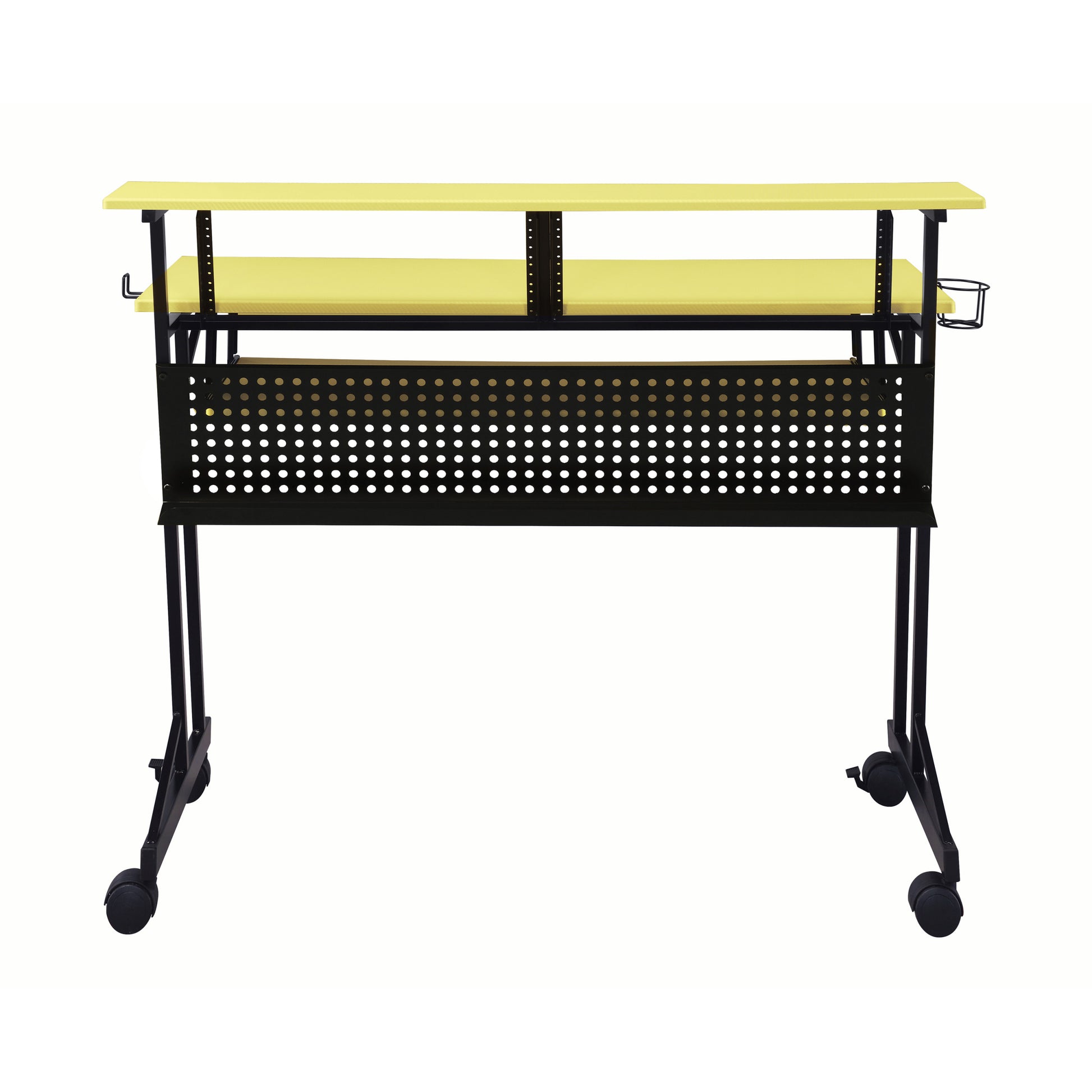 Yellow And Black Music Studio Desk With Keyboard Tray Yellow Black Writting Desk Office Rectangular Shelves Desk Rectangular Wood Metal Sled