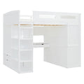 Full Size Loft Bed With Desk, Wardrobes, 4 Drawers And 4 Shelves White Full White Solid Wood