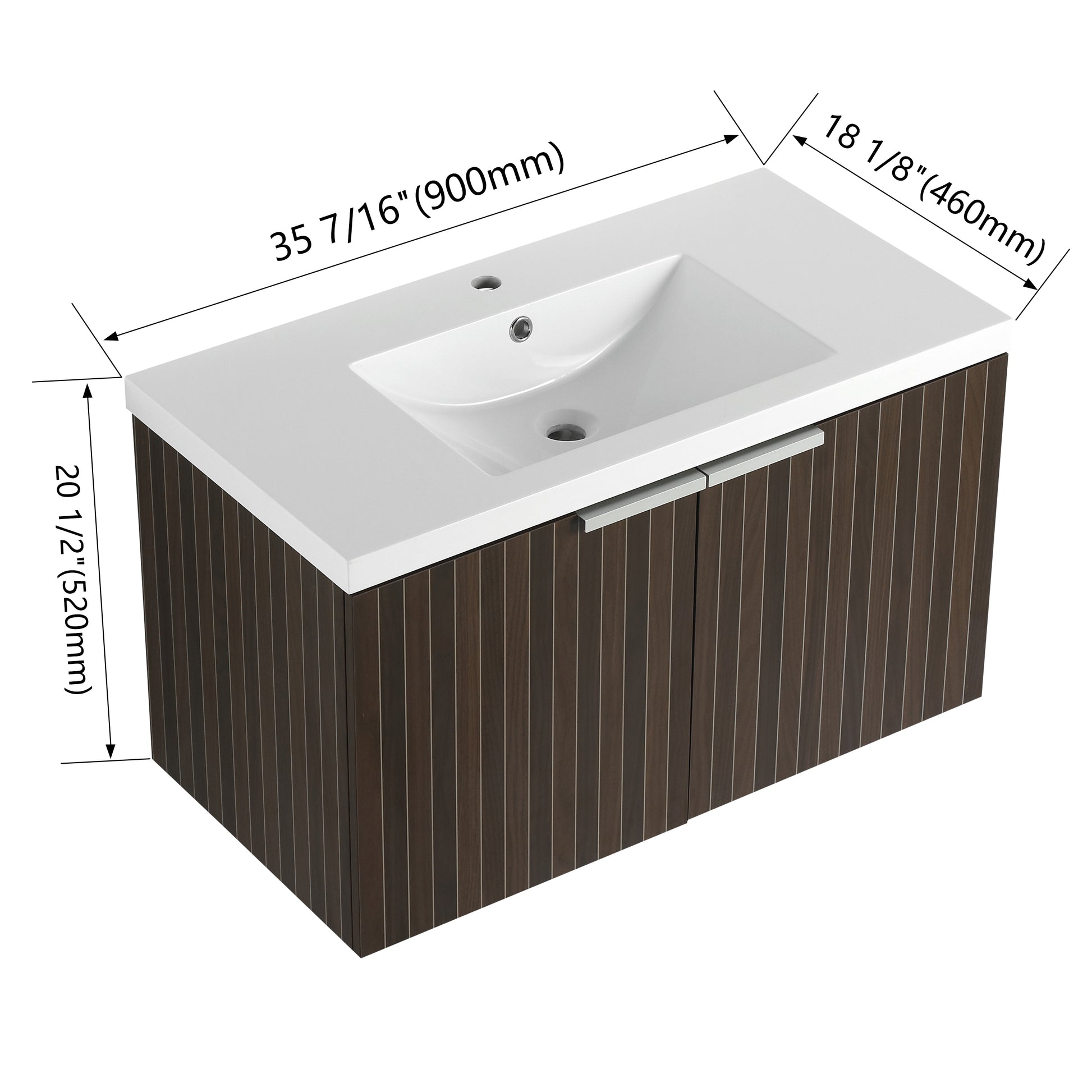 36 Inch Bathroom Cabinet With Resin Sink,Soft Close Doors,Float Mounting Design Silver Brown Stripe Bathroom Modern Plywood Plywood