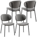 Grey Boucle Fabric Dining Chairs Set Of 4, Modern Dining Room Chairs With Black Metal Legs, Armless Kitchen Chair For Dining Room, Living Room Metal Plaid Gray Dining Room Powder Coated Foam Dry Clean Modern Dining Chairs Solid Back Foam Boucle