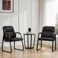 Leather Office Guest Chair No Wheels, Comfy Padded Arms And Seld Base, For Reception Conference Room Set Of 2 Black Stainless Steel