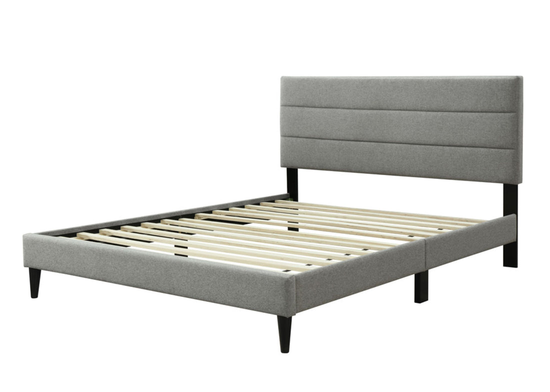 Twin Sized Channel Bed In A Box W Usb Gray Upholstered