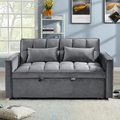 Modern Flannel Double Sofa With Folding Bed, Small Double Sofa With Three In One Convertible Sofa Bed, Adjustable Backrest And Storage Space, Including Pillows, Perfect For Living Room Or Bedroom Twin Grey Solid Wood