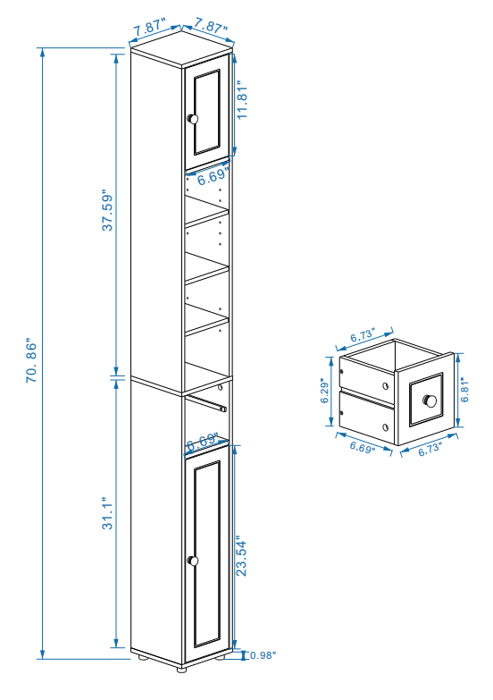 Tall Slim Bathroom Storage Cabinet, 71" Freestanding Bathroom Cabinet With 1 Drawer, 2 Doors And 4 Adjustable Shelves White White Mdf