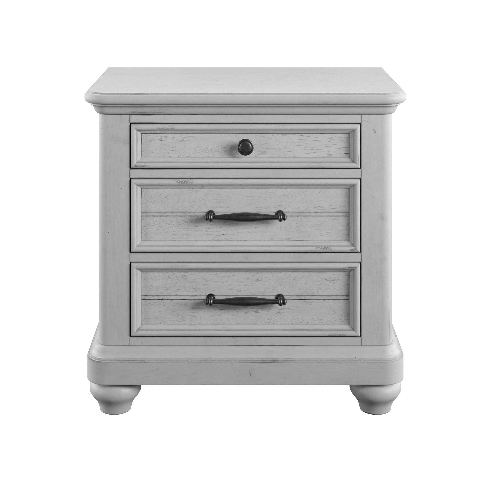 Mariano Gray 3 Drawer Nightstand With Usb Gray Solid Wood