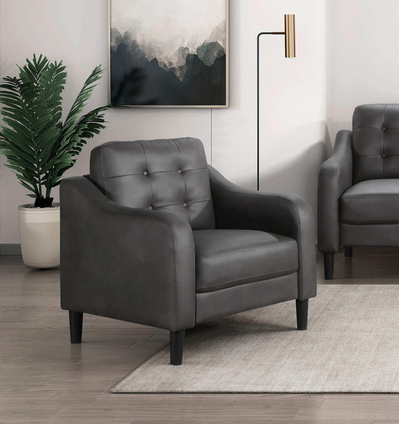 Gray Polished Microfiber Upholstered 1Pc Chair Button Tufted Contoured Arms Solid Wood Frame Casual Living Room Furniture Gray Primary Living Space Traditional,Transitional Solid Wood
