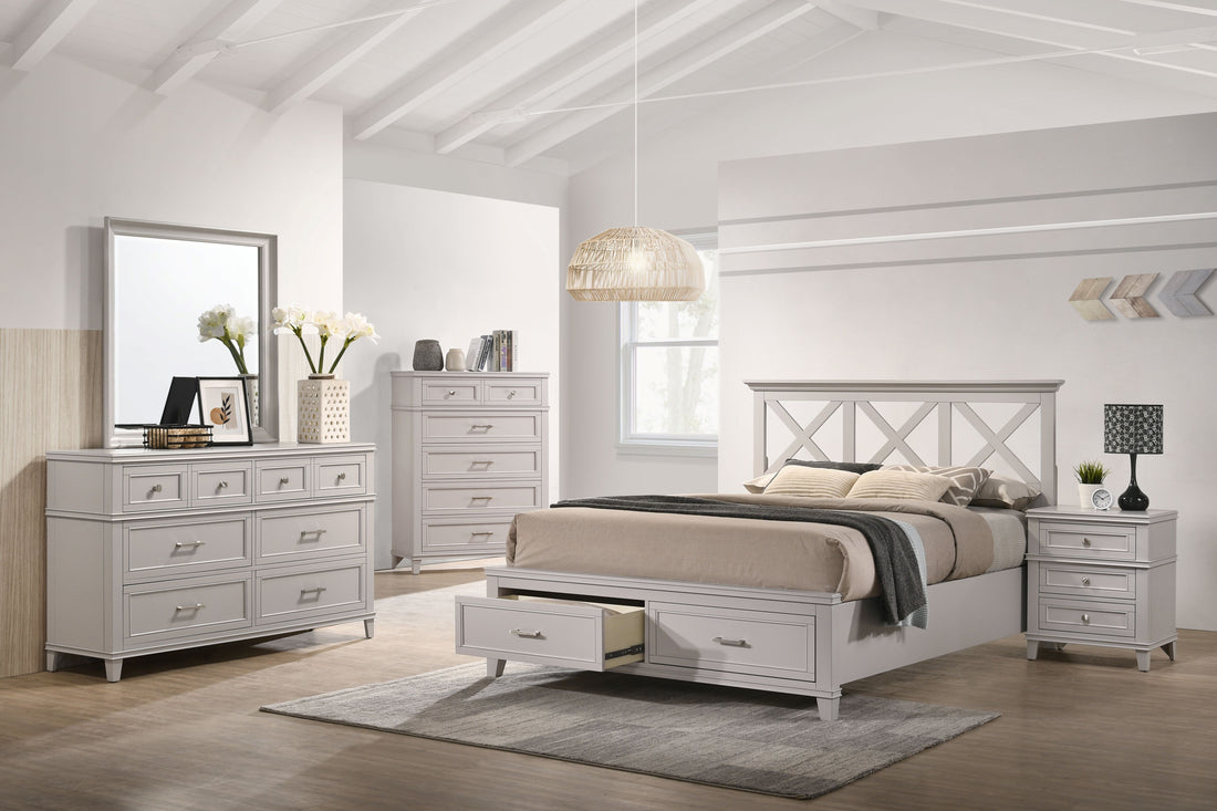 Queen X Storage Bed Gray Solid Wood Mdf