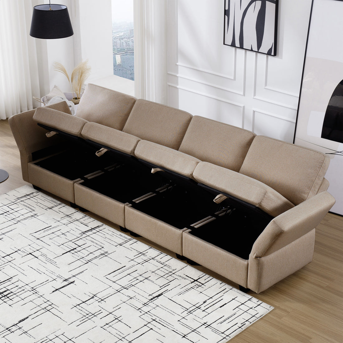 Fabric Modern Modular Sofa Couch With Storage Seats Modular Sectional Sofa 4 Seater Modular Couch For Living Room Brown Brown Polyester 4 Seat