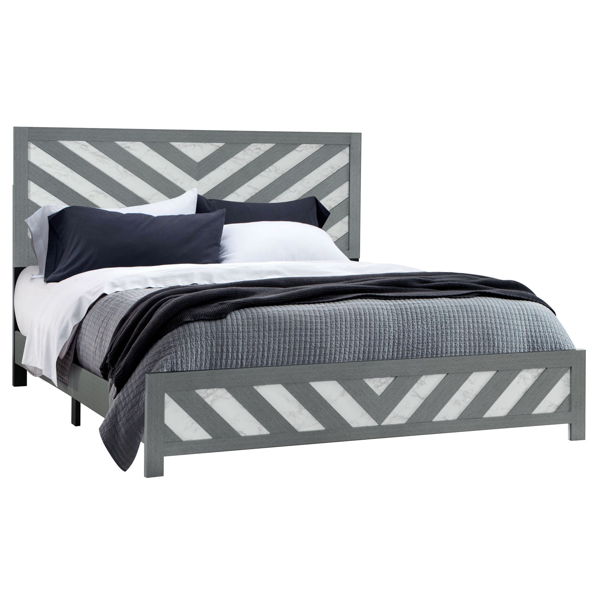 Rush Grey Full Bed Grey Solid Wood Mdf