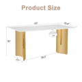 Modern Minimalist Dining Table. White Imitation Marble Glass Sticker Tabletop, Golden Table Legs, Stable And Beautiful. Suitable For Living Room And Dining Room 63