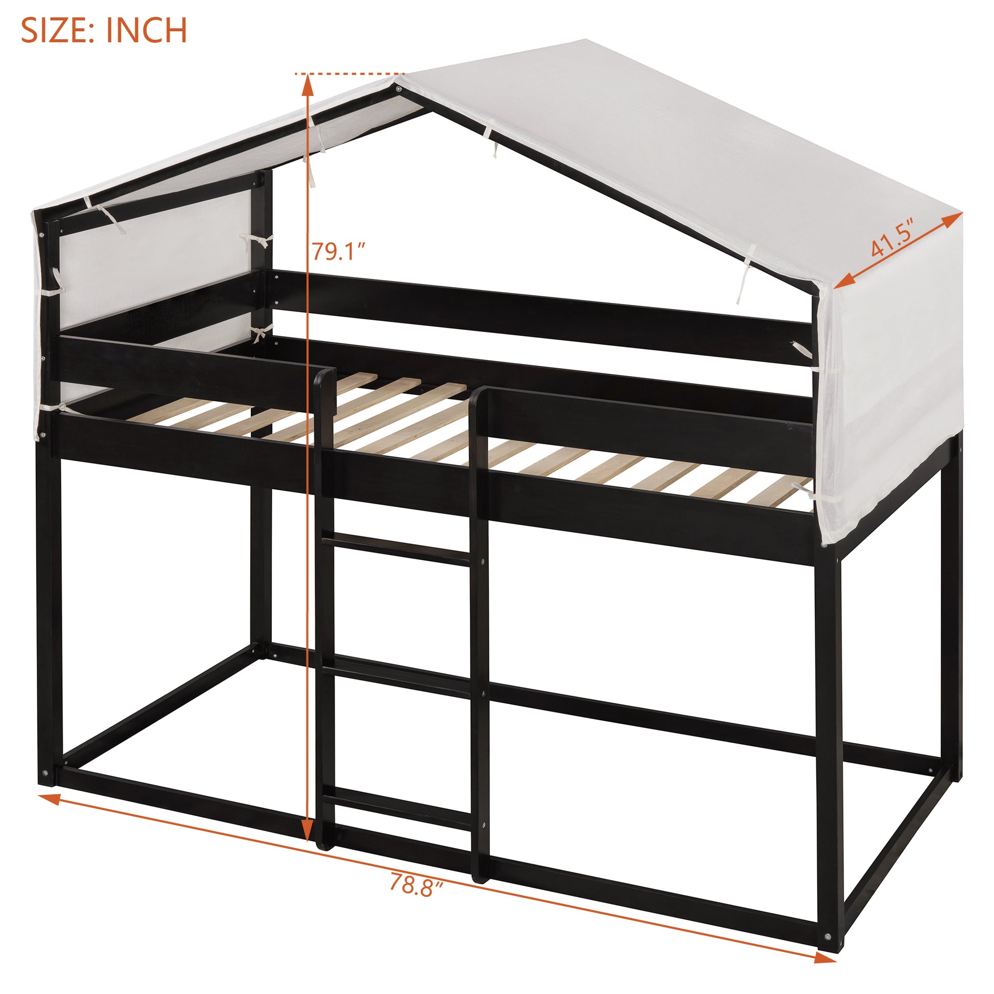 Twin Over Twin Wood Bunk Bed With Tent, Espresso Old Sku:Lt000708Aap Espresso Solid Wood