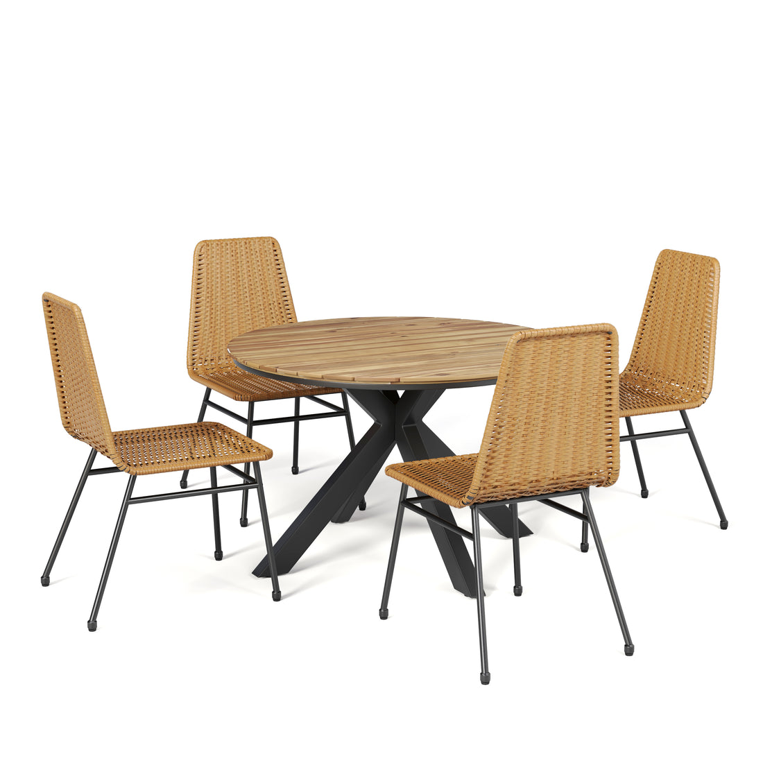 Dining Table And Chairs Set Light Brown Pe Rattan Iron