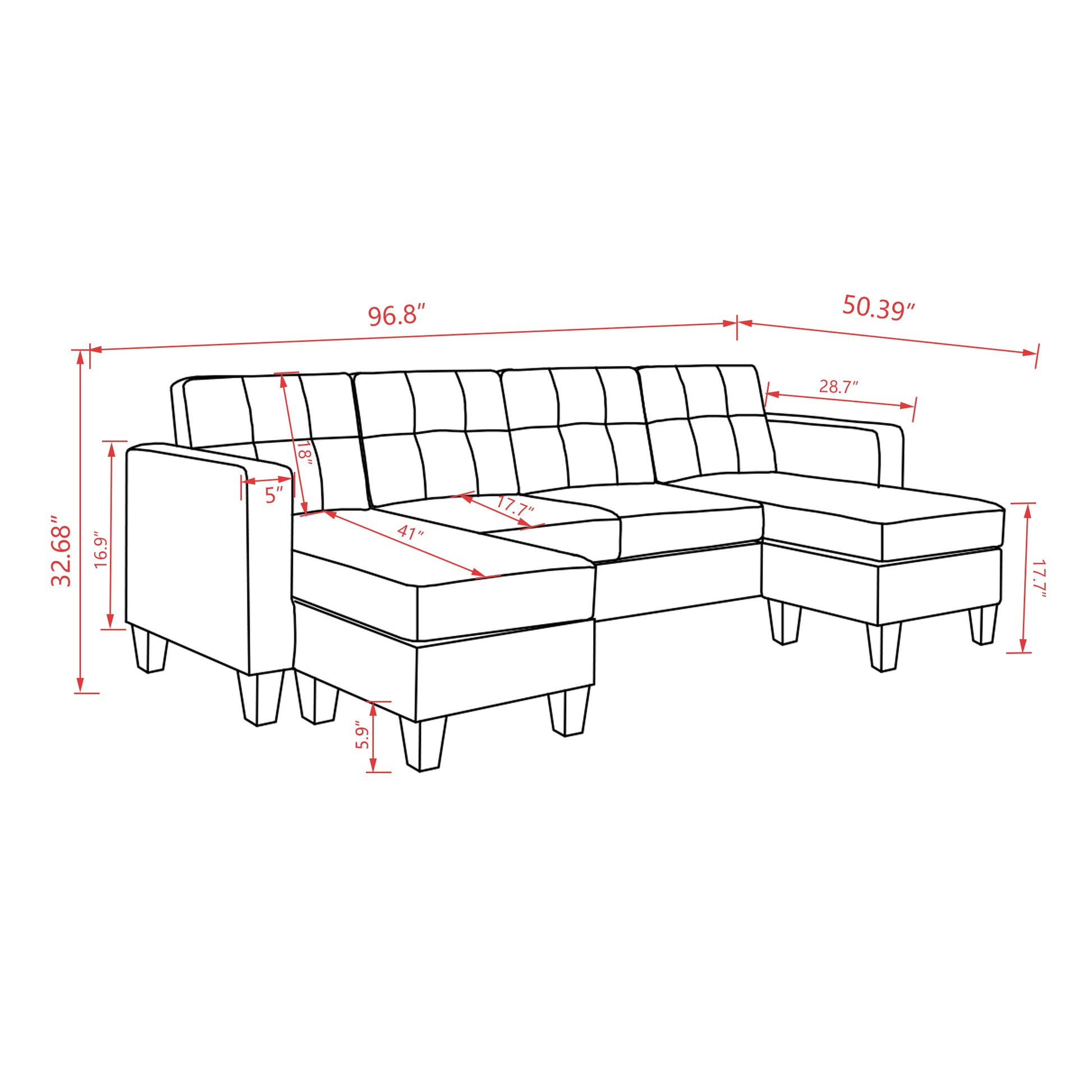 U Shaped Sofa Coch 4 Seat Sofa With Chaise Polyester Fabric For Living Room Apartment Office Dark Grey Dark Grey Linen Wood Primary Living Space Soft Eucalyptus Foam Linen 4 Seat