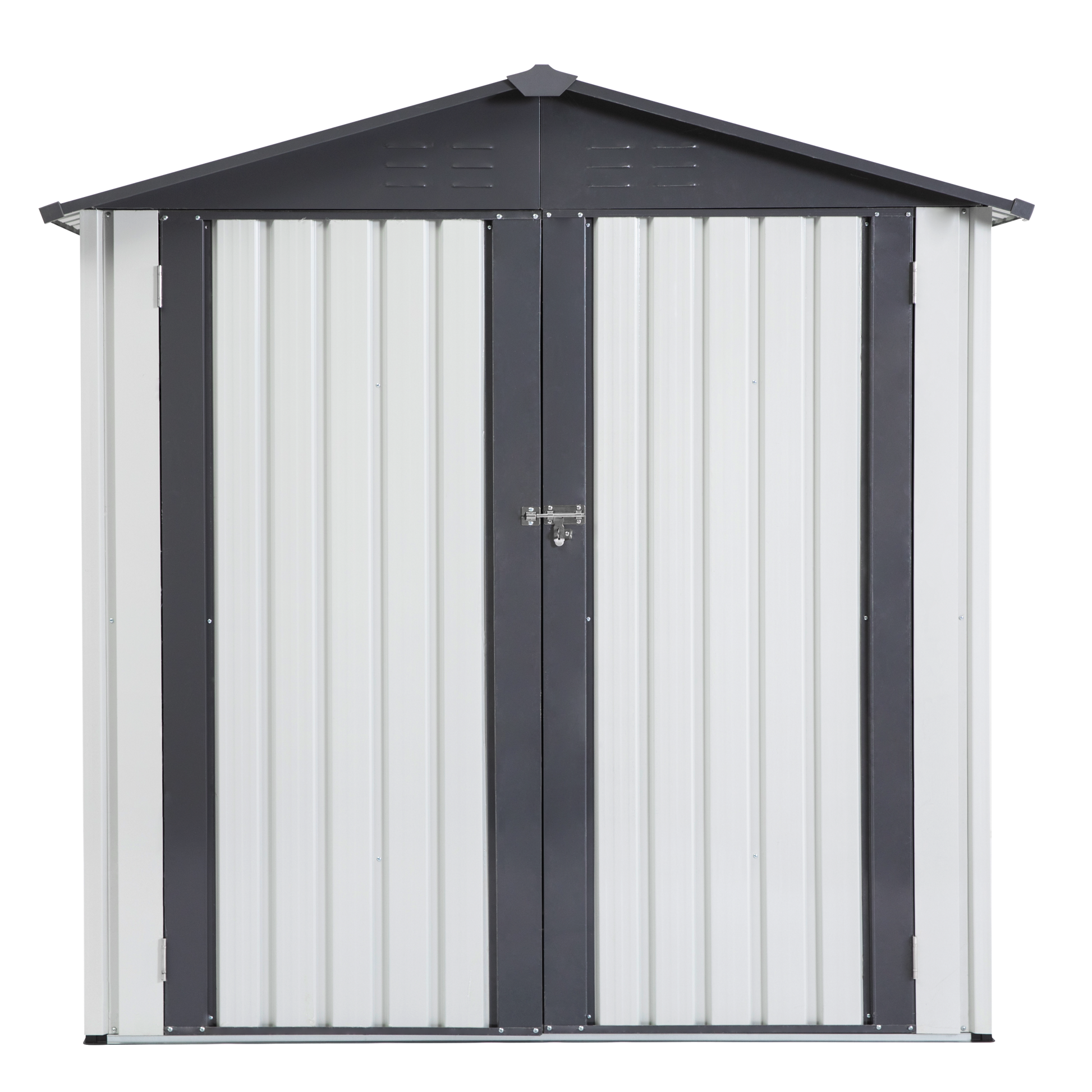 Xwt014 Garden Metal Storage Shed Gray White 6X4X6Ft Outdoor Storing Tools Rainproof Hinge Door Version Grey Metal