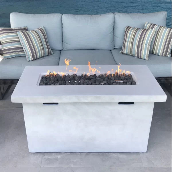 25" H X 42" W Fiber Reinforced Concrete Propane Outdoor Fire Pit Table Natural White Garden & Outdoor Modern Stone Concrete