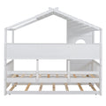 Wooden Twin Size House Bed With Trundle, Modern Design For Kids With Storage Shlef, White Twin White Solid Wood