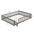 Queen Size Floor Bed With Door,Solid Wood Platform Bed Frame With Fence,Suitable For Children,Pine Wood,Gray Gray Wood