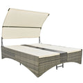 Patio Daybed Outdoor Daybed Outdoor Rattan Sun Lounger With Shelter Roof With Adjustable Backrest, Storage Box And 2 Cup Holders For Patio, Balcony, Poolside,Cream Yes Cream Seats 2 Water Resistant Frame Water Resistant Cushion Garden & Outdoor Sectional