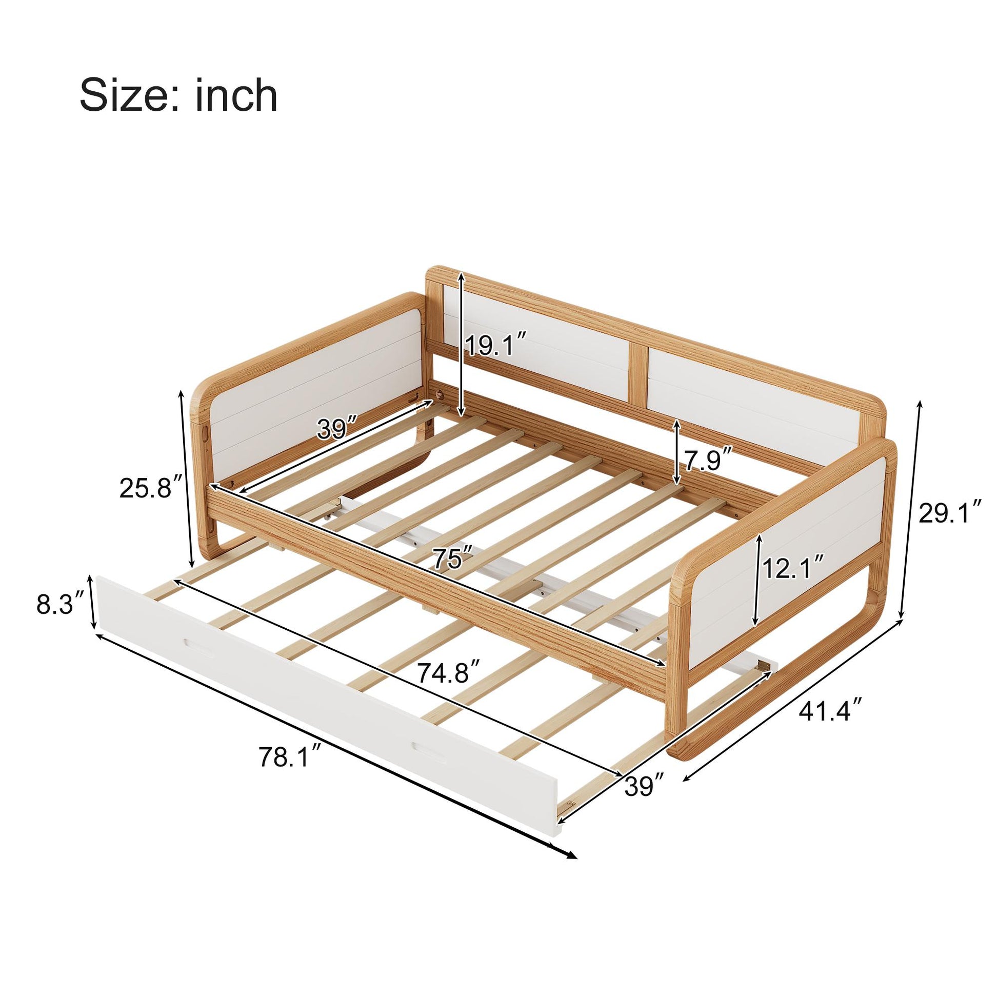 Twin Size Solid Wood Daybed With Trundle For Limited Space Kids, Teens, Adults, No Need Box Spring, Walnut And White Box Spring Not Required Twin White Walnut Wood Bedroom Modern Pine Daybeds Wood