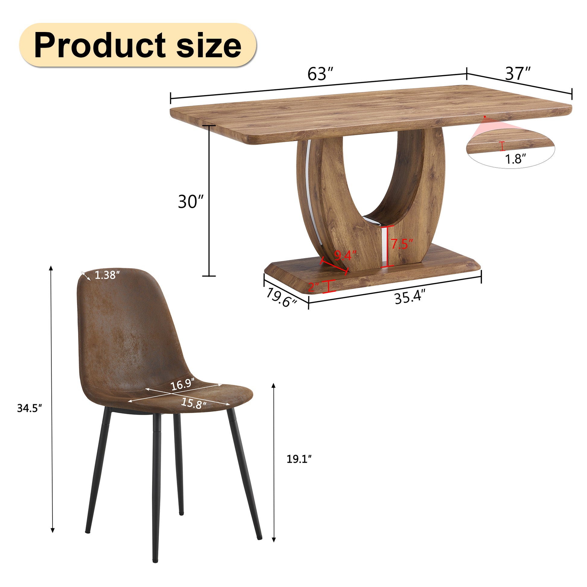 Table And Chair Set.Mdf Rectangular Dining Table, 6 Modern Medieval Style Restaurant Cushioned Side Chairs With With Soft Cushions And Black Metal Legs.Suitable For Restaurants, Living Rooms, Kitchen. Brown Seats 6 Mdf Metal