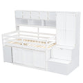 Twin Size Wooden Loft Bed Big Storage With Under Bed Desk, With Drawers, With Shelves, White Twin White Plywood