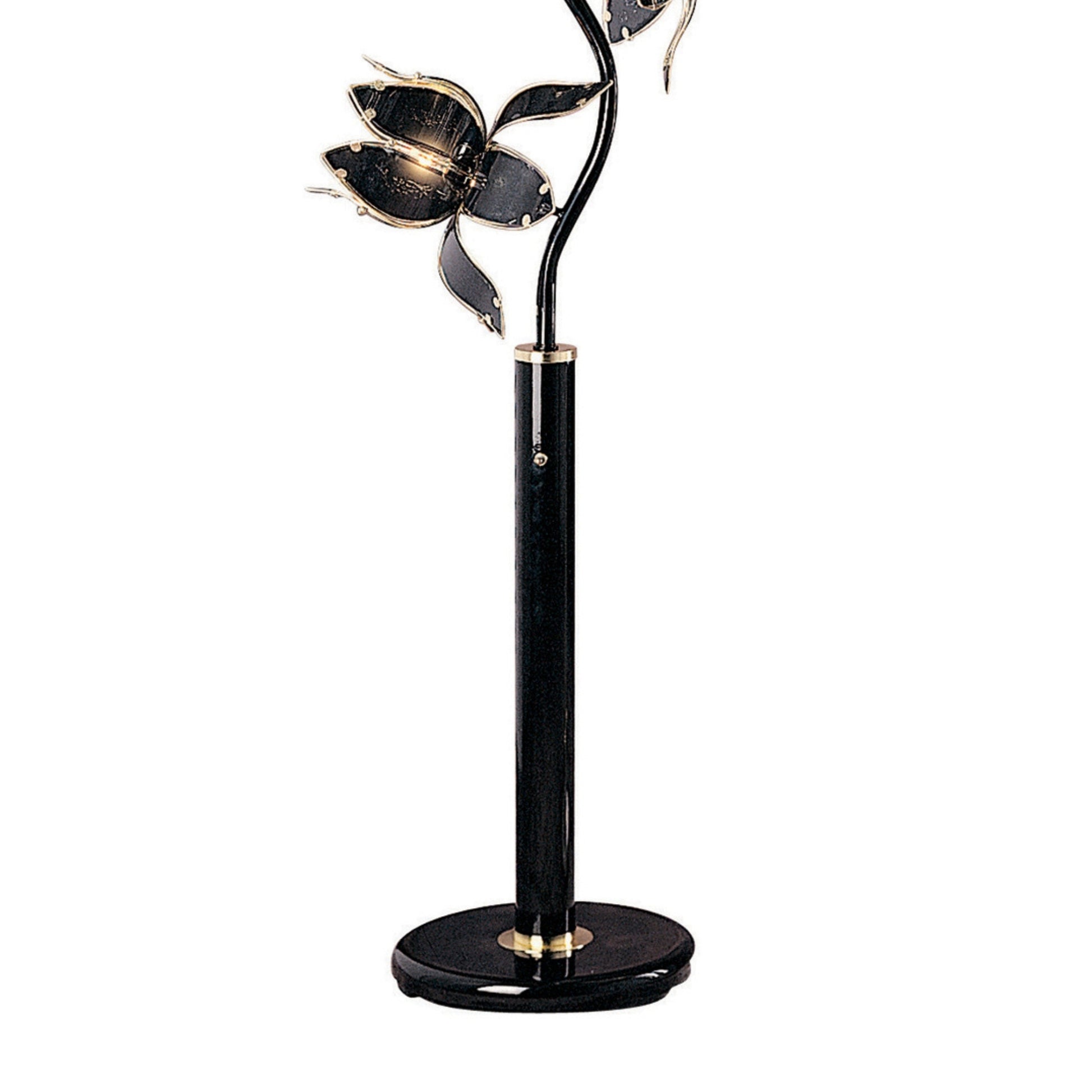 73" Tall Floor Lamp, 4 Black And Gold Flower Shaped Lights With Crystal Accents Black Metal