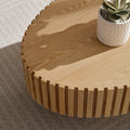 Modern Handcraft Drum Coffee Table Length 43.7 Inch Ellipse Coffee Table For Living Room,Oval Small Coffee Table With Sturdy Pedestal,Natural Ash Mdf Natural Ash Mdf