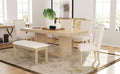 Contemporary 6 Piece 78Inch Extendable Pedestal Dining Table Set With 18Inch Removable Leaf And Dining Bench, 4 Upholstered Dining Chairs, Natural Wood Dining Room Solid Wood Rubberwood Rectangular Dining Table With Chair And Bench Upholstered Chair Wood