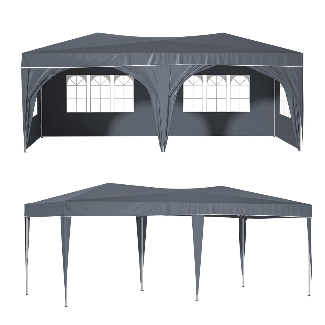 10'X20' Pop Up Canopy Tent With 6 Sidewalls, Ez Pop Up Outdoor Canopy For Parties, Waterproof Commercial Tent With 3 Adjustable Heights, Carry Bag, 6 Sand Bags, 6 Ropes And 12 Stakes, Gray Gray
