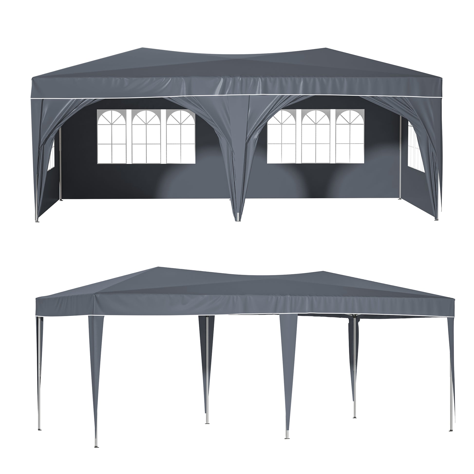 10'X20' Pop Up Canopy Tent With 6 Sidewalls, Ez Pop Up Outdoor Canopy For Parties, Waterproof Commercial Tent With 3 Adjustable Heights, Carry Bag, 6 Sand Bags, 6 Ropes And 12 Stakes, Gray Gray