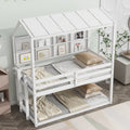 Twin House Loft Bed With Guardrails, Semi Enclosed Roof, Bedside Shelves And Ladder, White Twin White Bedroom American Design Pine Pine