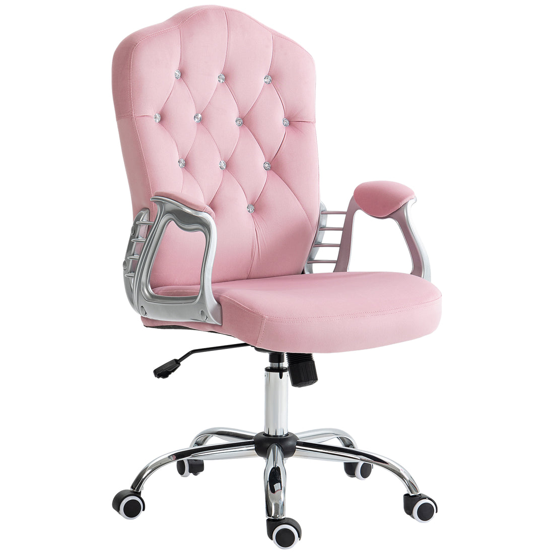 Vinsetto Home Office Chair, Velvet Computer Chair, Button Tufted Desk Chair With Swivel Wheels, Adjustable Height, And Tilt Function, Pink Pink Polyester