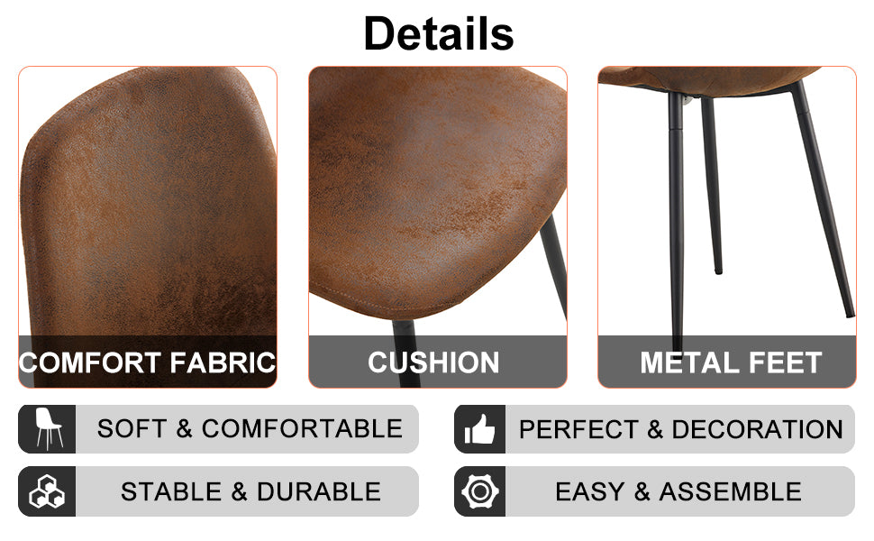 Table And Chair Set.Mdf Rectangular Dining Table, 6 Modern Medieval Style Restaurant Cushioned Side Chairs With With Soft Cushions And Black Metal Legs.Suitable For Restaurants, Living Rooms, Kitchen. Brown Seats 6 Mdf Metal