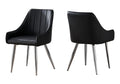 Dining Chair, Set Of 2, Side, Upholstered, Kitchen, Dining Room, Black Leather Look, Chrome Metal, Contemporary, Modern Black Foam Faux Leather
