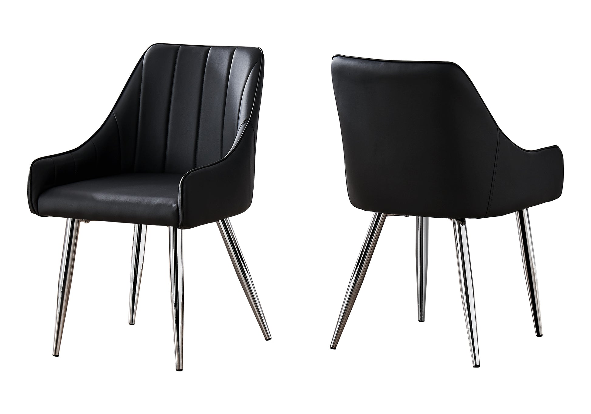 Dining Chair, Set Of 2, Side, Upholstered, Kitchen, Dining Room, Black Leather Look, Chrome Metal, Contemporary, Modern Black Foam Faux Leather