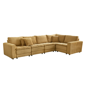 5 Seats,Oversized Sectional Sofa,L Shaped Corner Couch With Detachable Seat & Back Cushion, Corduroy Upholstery Convertible Sleeper Sofa&Couch For Living Room Yellow Fabric 5 Seat