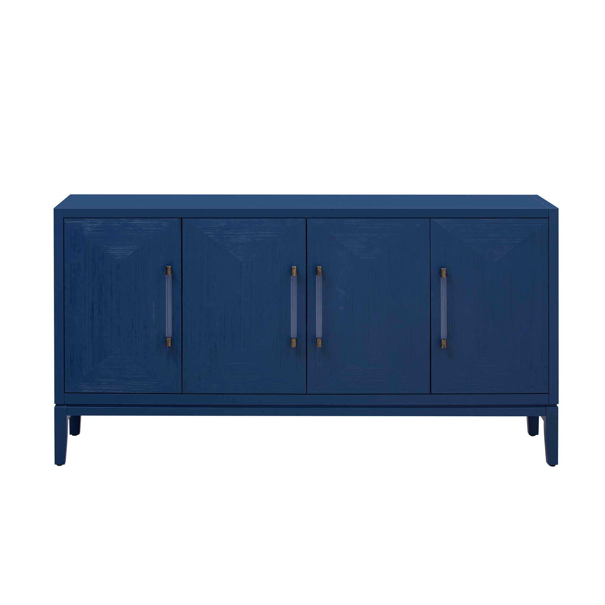 Versatile Four Door Sideboard With Brushed Doors And Fir Veneer,Featuring Elegant Handles,Perfect For Various Spaces. Navy Blue American Design Mdf