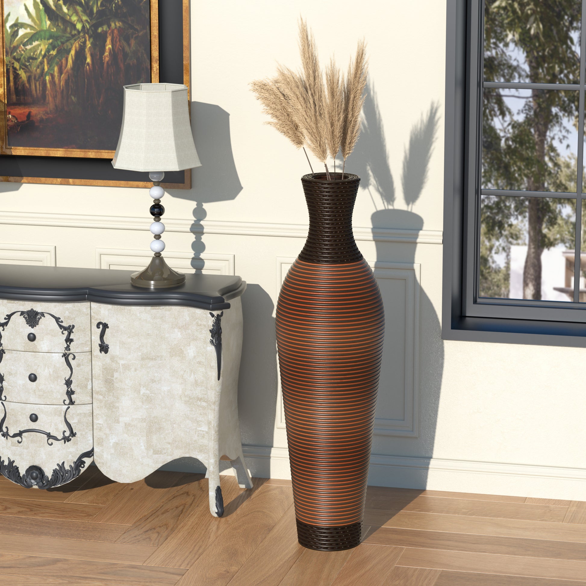 39 "Tall Standing Designer Floor Vases With Elegant Two Tone Dark Brown Finishes Ideal For Decorating Living Rooms, Bedrooms, Entryways Perfect For Decorating Your Home Black Gray American Design,American Traditional,Antique Pvc