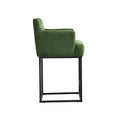 Coolmore Counter Height Bar Stools Set Of 2, Modern Barrel Bar Stool With Backrest And Arms, Black Metal Frames, Upholstered Bar Stools For Kitchen Island, Pub, Club Green Foam Chenille