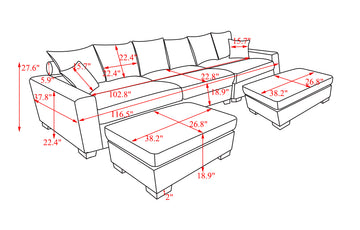 Modular Sectional Sofa,5 Seater Oversized Convertible L & U Shaped Couch, Corduroy Fabric Beige Wood Fabric 5 Seat