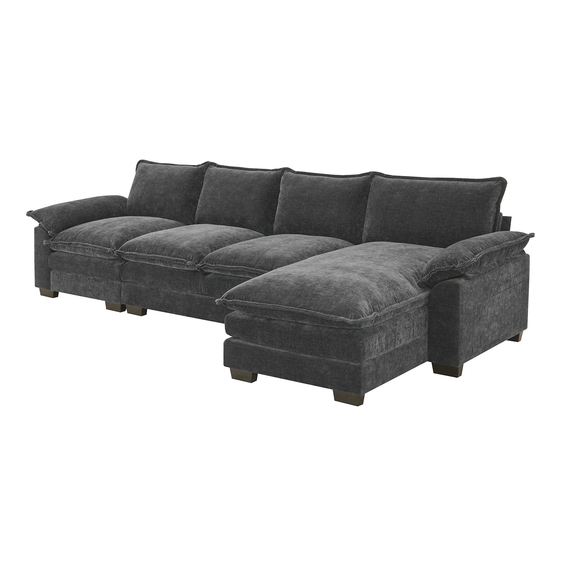 118*55" Modern L Shaped Chenille Cloud Sofa With Double Seat Cushions,5 Seat Upholstered Indoor Furniture,Sleeper Sofa Couch With Chaise Lounge For Living Room,Apartment,4 Colors Gray Chenille 5 Seat