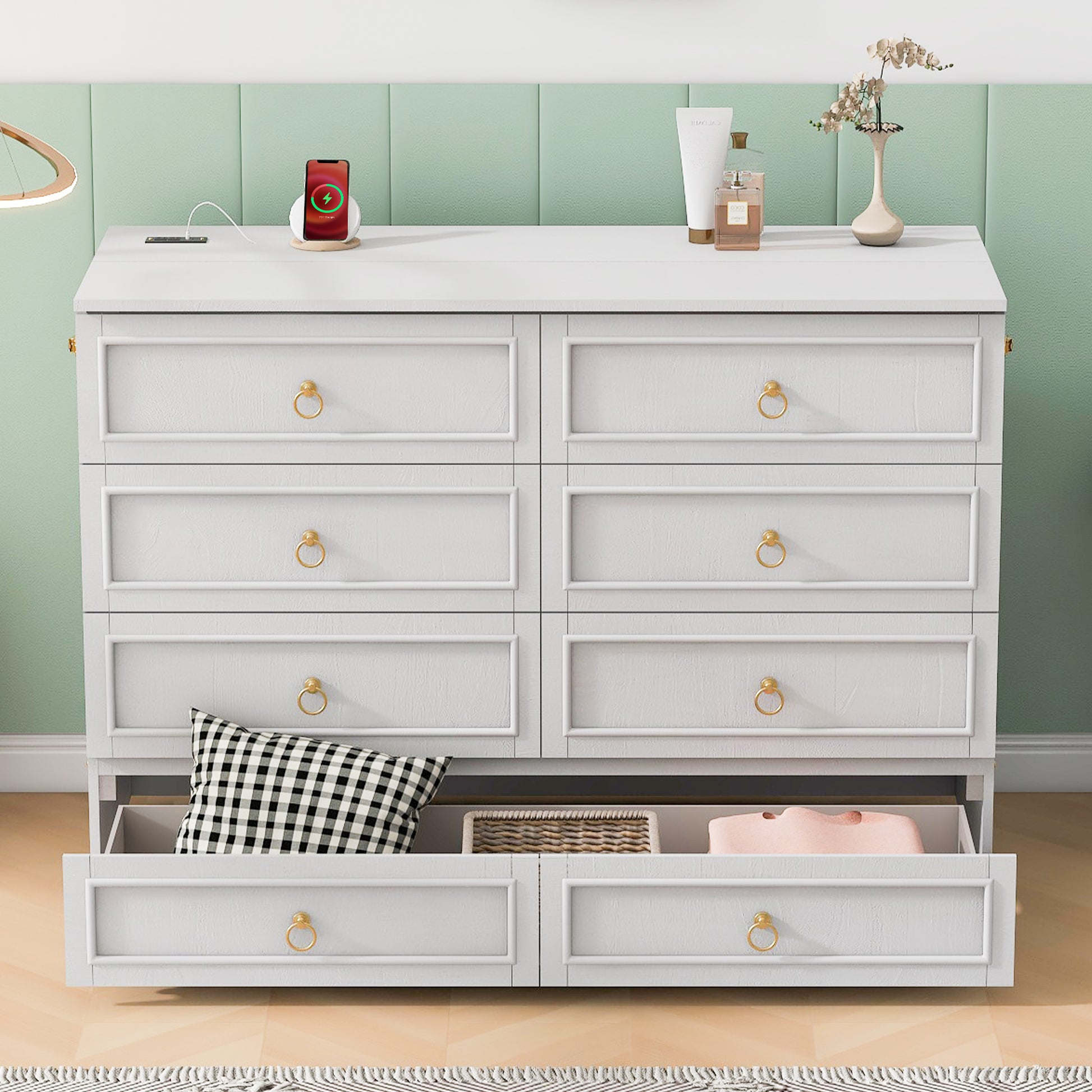 Queen Murphy Bed With Large Drawers,White Queen White Plywood