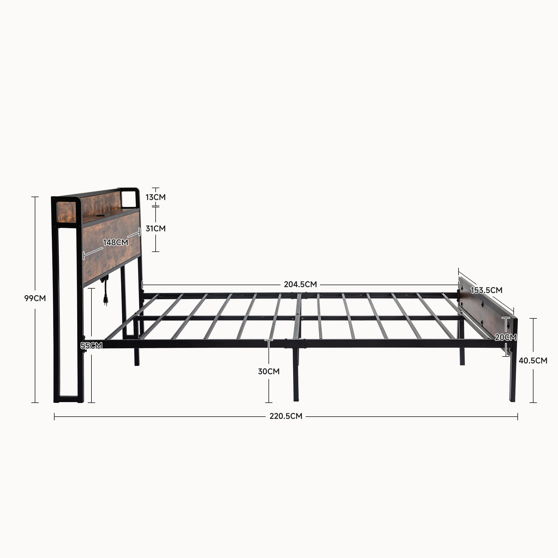 Black Queen Metal Bed Frame With Wooden Headboard And And Footboard And Iron Slats, Rustic Bed Base, Heavy Duty Platform Bed Frame, 12 Inch Underbed Storage No Springs Required Box Spring Required Queen Black Dark Walnut Metal Brown Bedroom