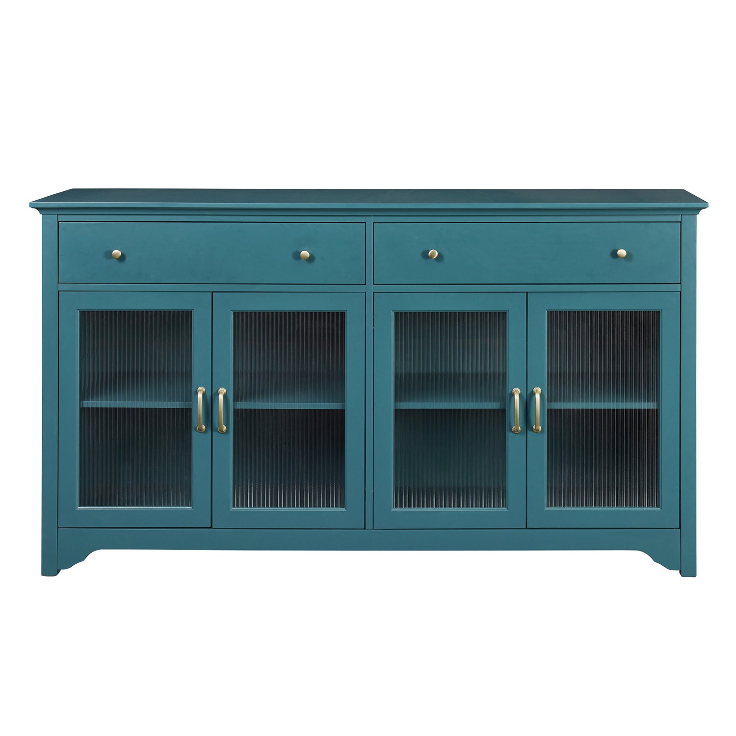 65" Tv Console, Storage Buffet Cabinet, Sideboard With Glass Door And Adjustable Shelves, Console Table, Teal Blue Teal Blue Primary Living Space Modern Mdf Glass